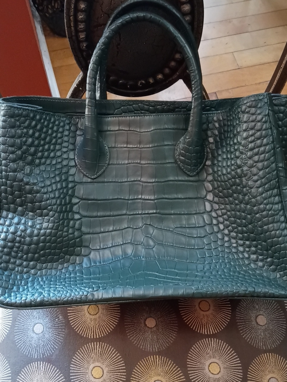 Mark & Graham Teal Croc-Embossed Leather Satchel